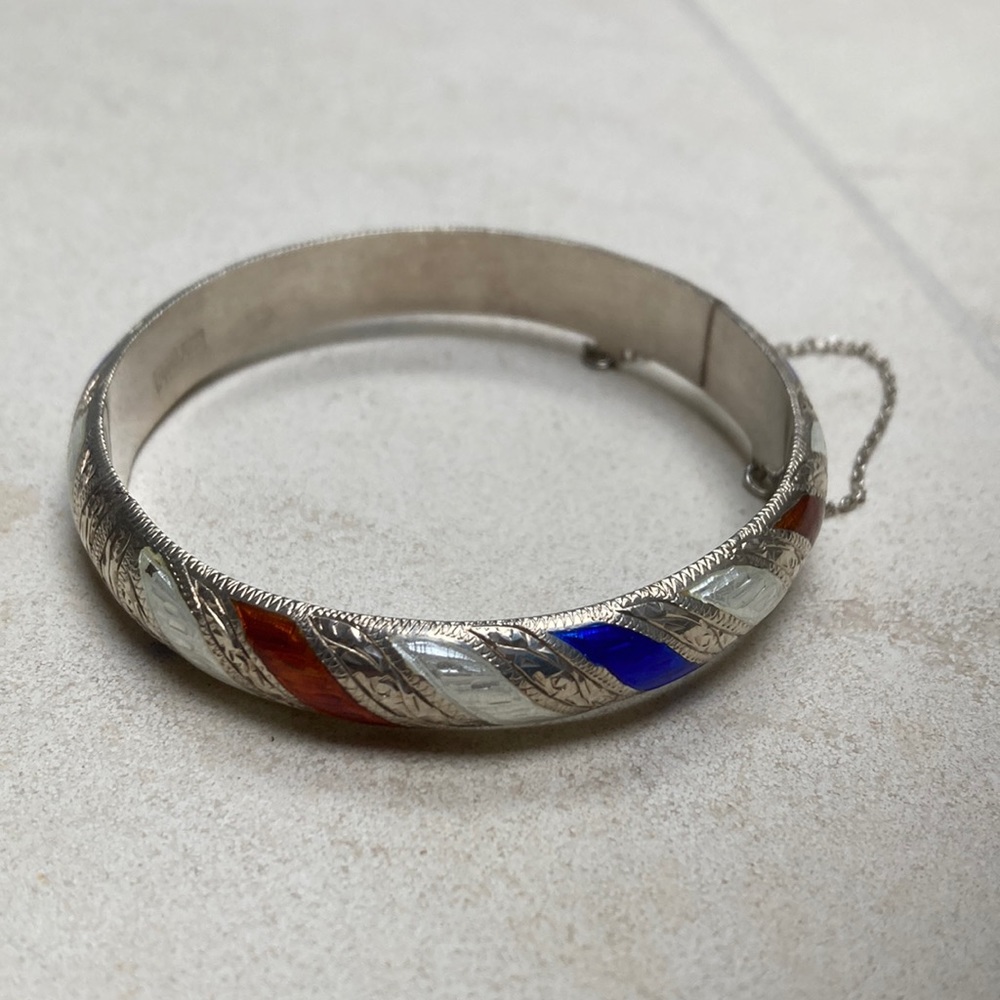Antique sterling and enamel bangle